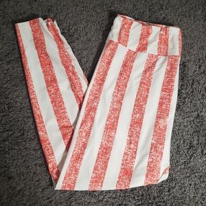 LulaRoe Orange White Stiped Womans Leggings Size TC2 Summer Beach Tall and Curvy